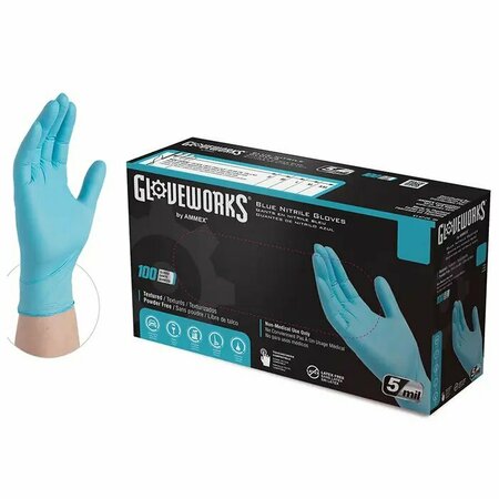 GLOVEWORKS INPF, Nitrile Disposable Gloves, 5 mil Palm, Nitrile, Powder-Free, L, 100 PK, Blue INPF46100